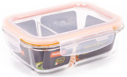 Контейнер GUSTO, 600 мл, 2 секции, из жаропрочного стекла с защёлками арт.008676 - Mallony фото 3