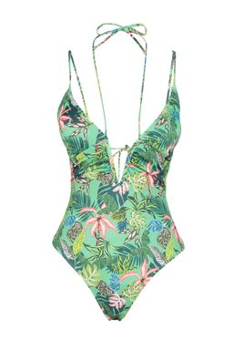 Tropikal Desenli Derin Dekolteli Biyeli Normal Paca Mayo TBESS23MA00127