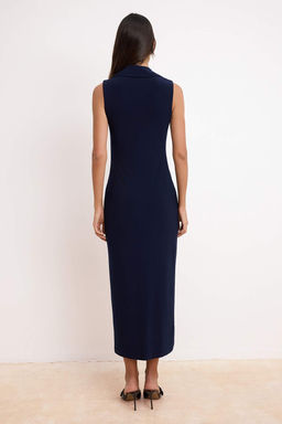 Lacivert Bodycon Gomlek Yaka Dugmeli Kolsuz Maxi Esnek Orme Elbise TWOSS26EL00265 - Trendyolmilla фото 3