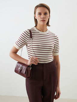 Bisiklet Yaka ?izgili Kad?n Triko Kazak