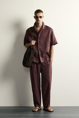 CAMISA RELAXED FIT 100% LINO / Burdeos