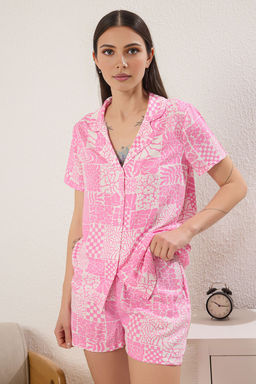 Trendyolmilla Pembe Etnik Desenli Viskon Sortlu Dokuma Pijama Tak?m? THMSS25PT00355