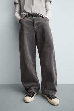 PANTAL?N BARREL FIT LAVADO / Gris oscuro - Zara фото 5