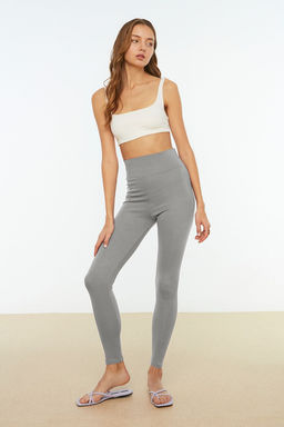 Koyu Gri Toparlay?c? Beli Lastikli Yuksek Bel Esnek Orme Tayt TWOAW20TA0087