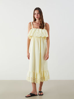 Ajurlu Ask?l? Belden Oturtmal? Poplin Elbise