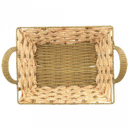 Корзина-сухарница плетеная Береста 28,5х23см h7,5см, полипропилен, ванильный, с ручками, металлический каркас, форма прямоугольная (Китай) - Домашняя мода фото 3