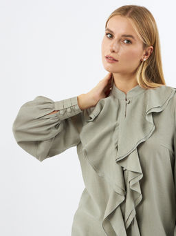 Блузкас отлетными рюшами OD-914-3 полынь - Tantino фото 8