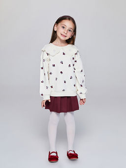 Bebe Yaka ?i?ek Bask?l? K?z ?ocuk Sweatshirt