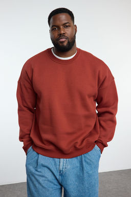 TRENDYOL MAN Buyuk Beden Ekru Oversize/Genis Kesim Ici Polarl? Basic Rahat Pamuklu Sweatshirt TMNAW25AO00027