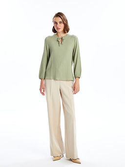 Ba?lamal? Yaka D?z Uzun Kollu Kad?n Bluz