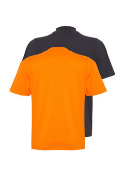 Antrasit-Turuncu 2li Paket Basic Dik Yaka Orme T-Shirt TWOSS20TS1500