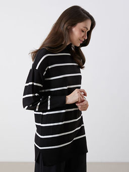 Dik Yaka ?izgili Kad?n Triko Tunik