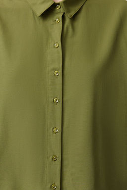 Koyu Haki Loose Fit Pamuklu Dokuma Gomlek TWOAW20GO0107