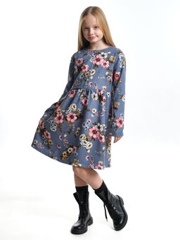 Платье для девочки вельветовое из набивного полотна UD 7844 синие мелкие цветы - Mini maxi фото 12