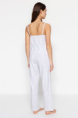 Trendyolmilla Pudra Pamuklu Cizgili Dantelli Ip Ask?l? Orme Pijama Tak?m? THMSS23PT00227 фото 16