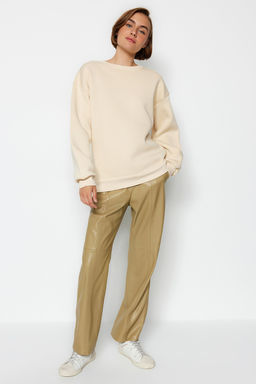 Tas Oversize/Rahat Kesim Basic Bisiklet Yaka Kal?n/Ici polarl? Orme Sweatshirt TWOAW24SW00102