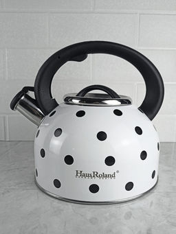 Чайник 2,5л нержавеющая сталь HR732-1 белый в черный горох OLS-001-5