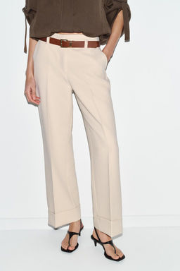 TROUSERS WITH TURN-UP CUFFS AND BELT - Zara фото 13