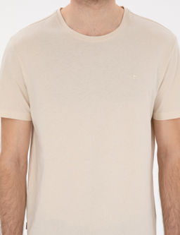 Bej %100 Pamuk Slim Fit Bisiklet Yaka Basic Ti__rt - Pierre cardin фото 6