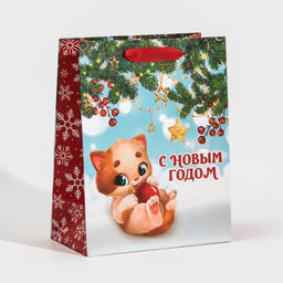 Пакет подарочный новогодний ламинированный «Котёнок», MS 18 х 23 х 10 см