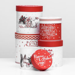 Набор шляпных новогодних коробок 5 в 1 «Зима время чудес», 23×23 — 15×15 см