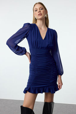 TRENDYOLMILLA Murdum Duz Buzgu / Drape Mini Dokuma Elbise TWOAW23EL01044  фото 2