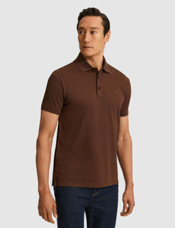 Kahverengi Slim Fit Saf Pamuk Polo Yaka Basic T-shirt