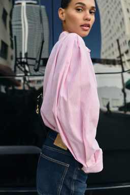 CAMISA ALGOD?N RAYAS / Rosa / Blanco - Zara фото 3