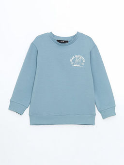 Bisiklet Yaka Bask?l? Erkek ?ocuk Sweatshirt