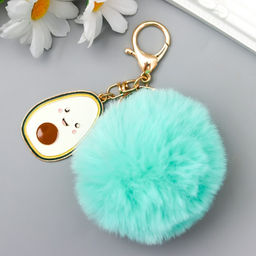 Пушистик на кольце с карабином, металл Авокадо ярко-голубой 12х4,5 см - Simaland фото 2