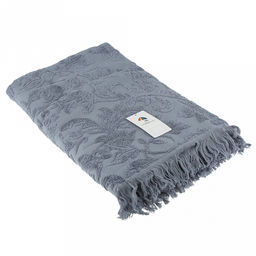 Полотенце махровое "Королевский шик" 90х180см, хлопок 100%, с бахромой, стальной синий (Китай)