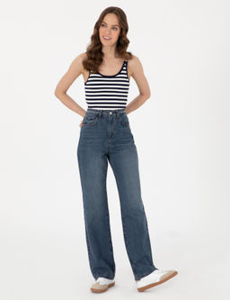 _ndigo Waist Flare Fit Jean Pantolon