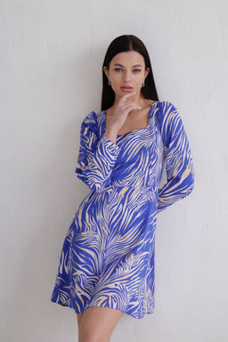 Платье с вырезом каре синее с принтом - Martichelli фото 7