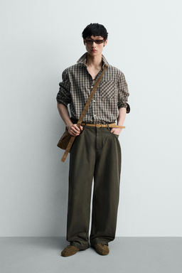 CAMISA ALGOD?N - LYOCELL CUADROS / Gris / Tostado