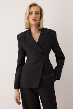 EXCLUSIVE Ozel Koleksiyon Siyah Fitted Peplum Blazer Ceket TWOAW26BC00055 - Trendyolmilla фото 2