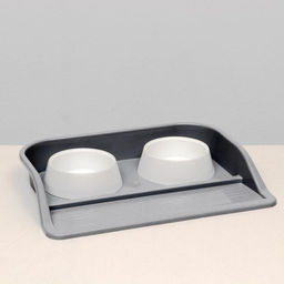 Миски с лотком Феликс 0,3 л, 41 x 30 x 6 см, серый лоток, белые миски