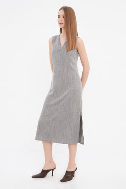 Siyah V Yaka Y?rtmac Detayl? Elbise TWOSS22EL1423 - Trendyolmilla фото 5