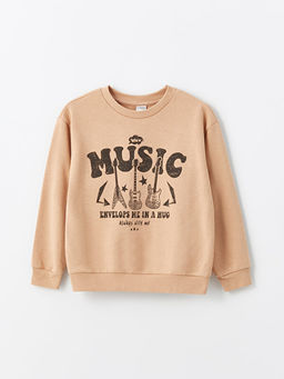 Bisiklet Yaka Bask?l? Uzun Kollu K?z ?ocuk Sweatshirt