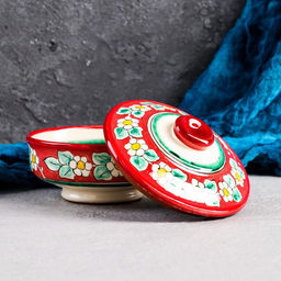 Сахарница узбекская Риштанская Керамика «Цветы», 250 мл, красная