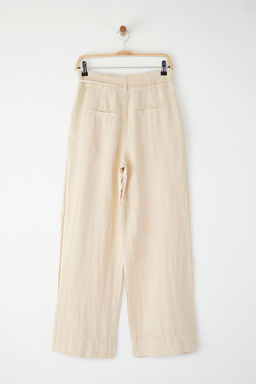 Bej %100 Keten Beli Baglama Detayl? Yuksek Bel Wide Leg Pantolon TWOSS25JE00243 - Trendyolmilla фото 6