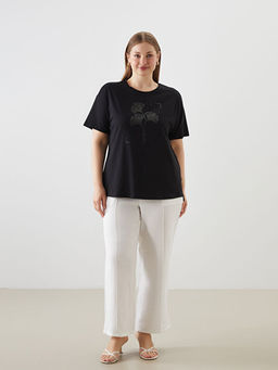 Bisiklet Yaka Penye Ta?l? Kad?n Ti??rt