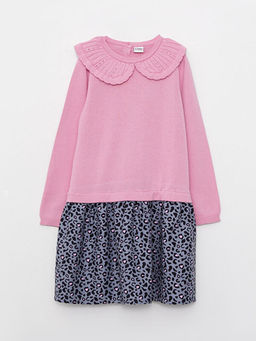 Bebe Yaka Desenli Uzun Kollu K?z ?ocuk Elbise