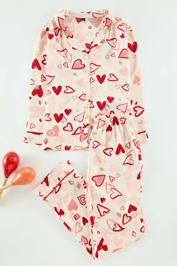 Cok Renkli K?z Cocuk Kalp Desenli Mini Me Anne K?z Alt Ust Pijama Tak?m? Orme TKDAW25PT00007 - Trendyolmilla фото 2