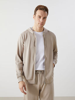 Kap??onlu Uzun Kollu Erkek Fermuarl? Sweatshirt