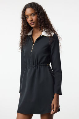 Trendyolmilla Siyah A Kesim Beli Ayarlanabilir Mini Dokuma Elbise TWOAW25EL00330 фото 2