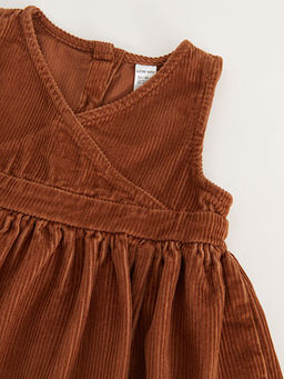 Kruvaze Yaka Kadife K?z Bebek Elbise ve K?lotlu ?orap 2li Tak?m