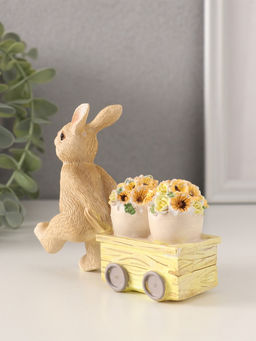 Фигурка полистоун Зайчик везёт цветочные горшки на тележке, 11?4?10 см