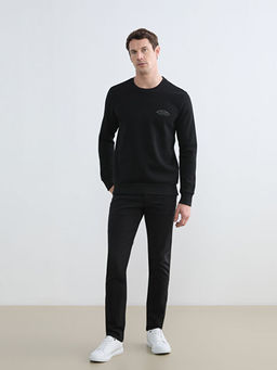 Bisiklet Yaka Bask?l? Erkek Kal?n Sweatshirt