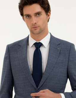 Mavi Slim Fit Kareli Tak_m Elbise