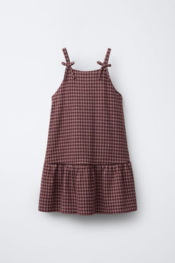 CHECK PINAFORE DRESS WITH BOWS